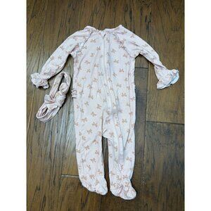Milkberry Bamboo Baby Girl One-piece Sleeper 6-9 months Pajamas Pink Bows EUC